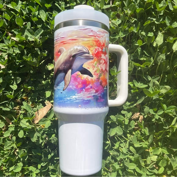 Custom Personalized dolphin 40 oz tumbler Birthday gifts for her, gift for him, - Picture 4 of 16